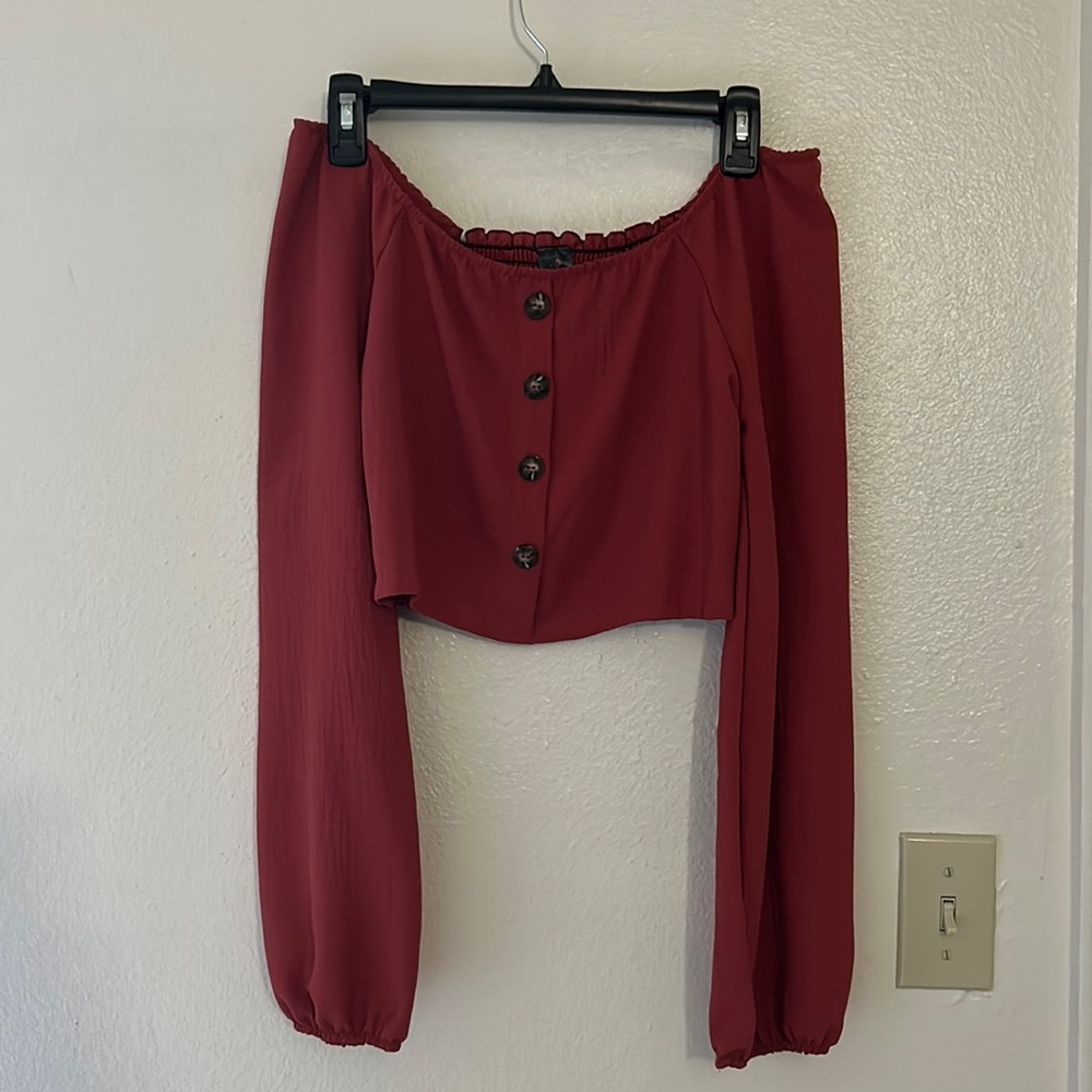 Dark coral off the shoulders long sleeve blouse